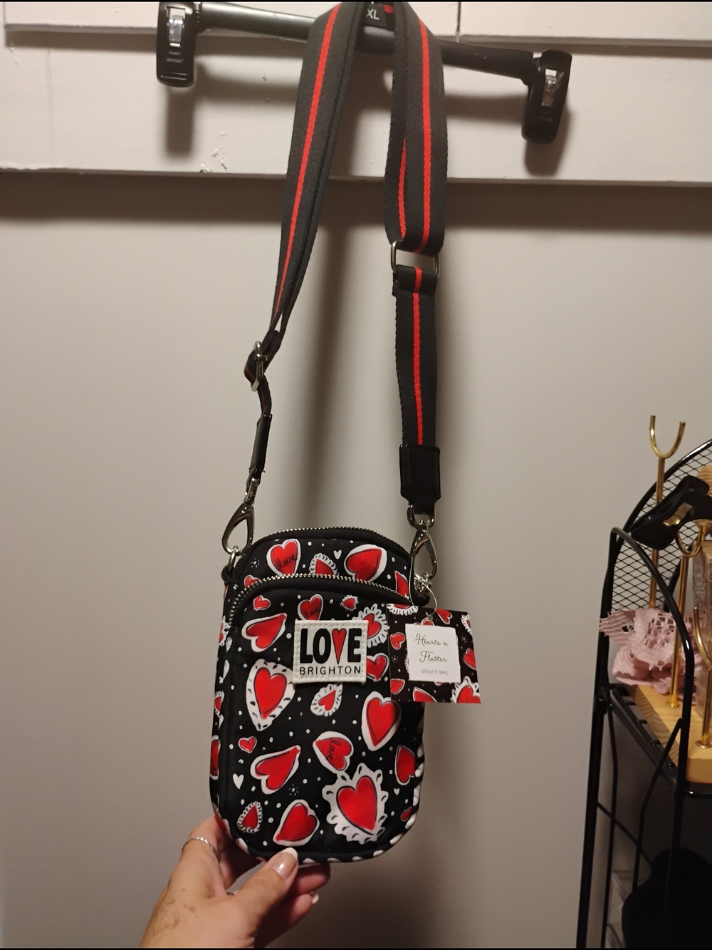 Brighton Heart-Print Crossbody in Black and Red